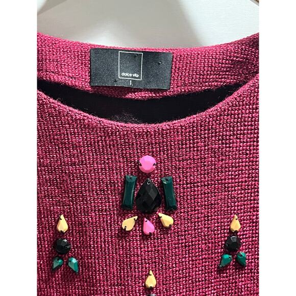 Dolce Vita Anthropologie Women's Gem Peplum Top Knit Burgundy Sweater sz Lg - Picture 9 of 9